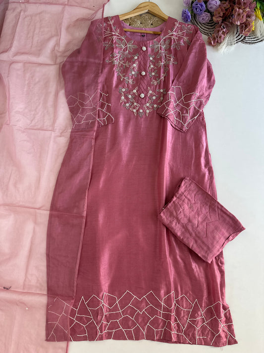 D358 - Dola silk straight kurti with pants and dupatta