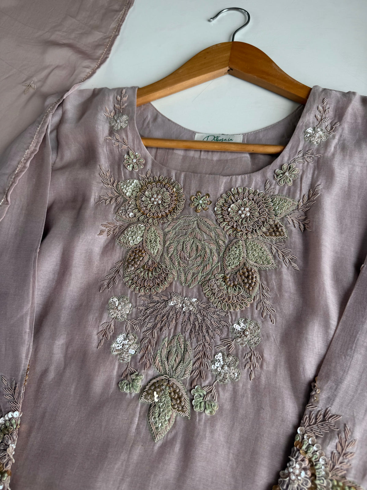 K479 - Mul chanderi handwork aline Kurti with pants and dupatta
