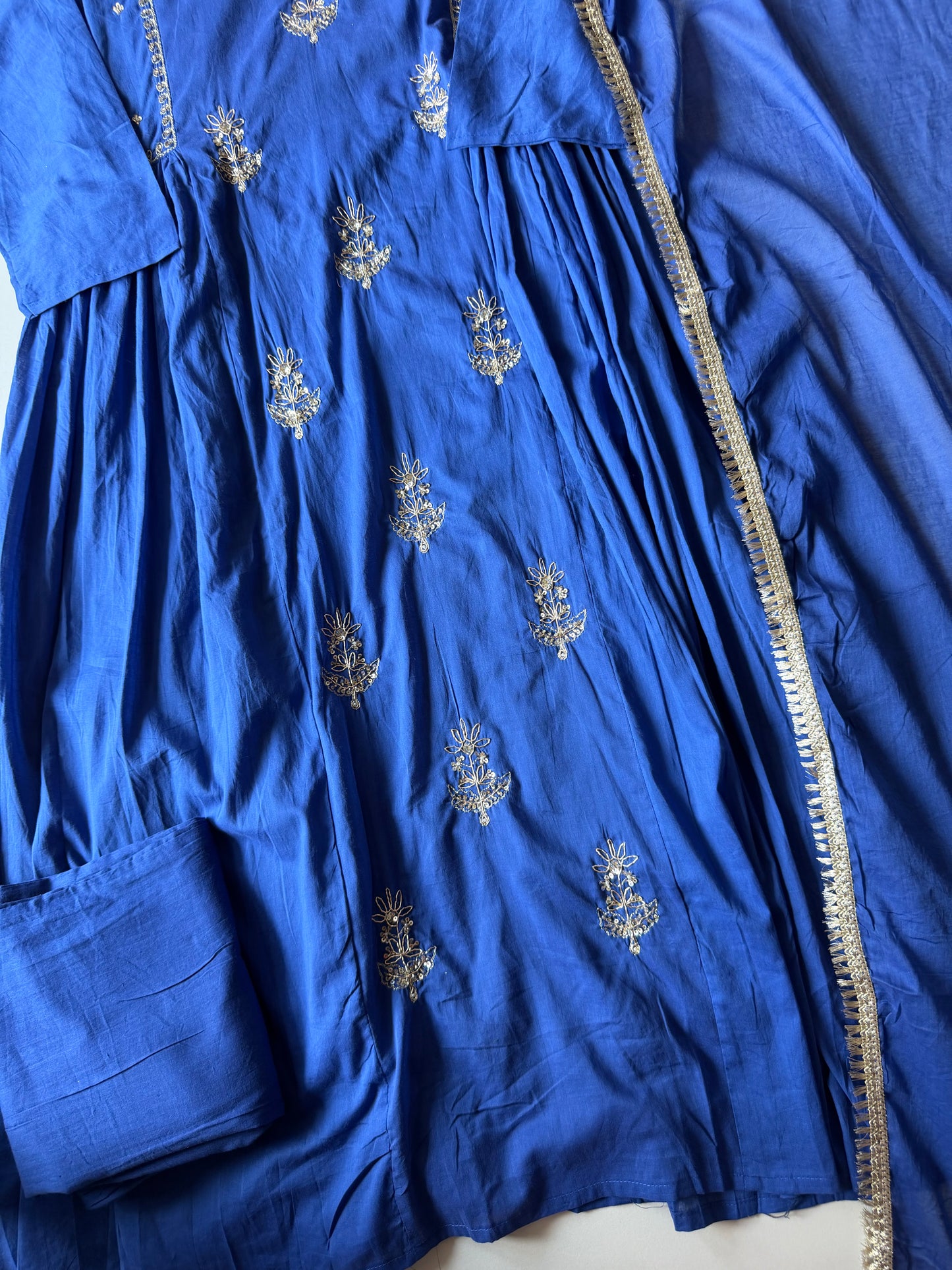 K619 - Mul chanderi handwork Anarkali with pants and dupatta