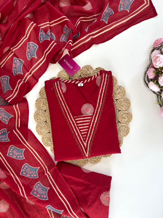 K192 - Cotton straight Kurti with pants and dupatta