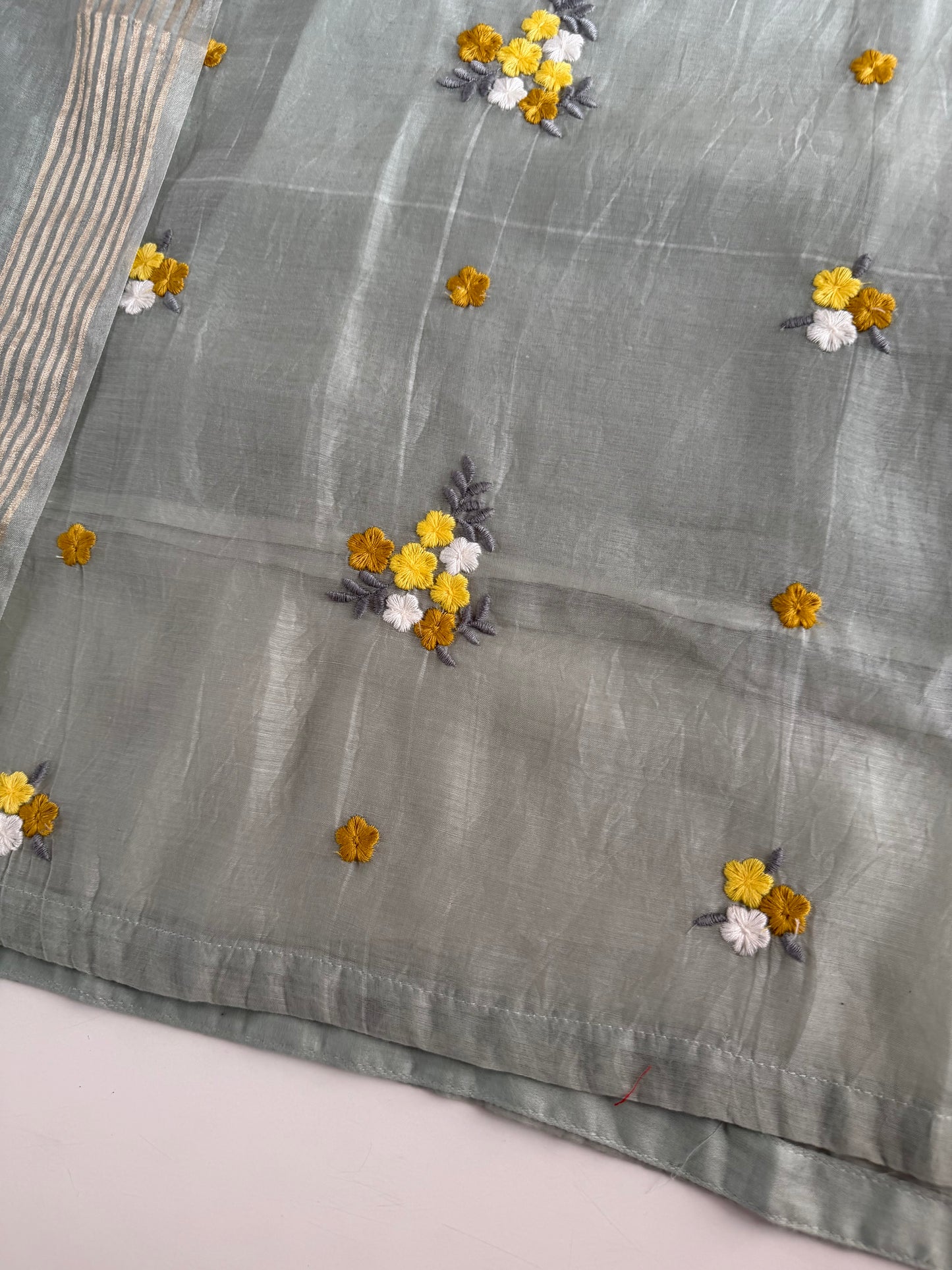 K724 - Mul chanderi embroidered Aline Kurti with pants and dupatta