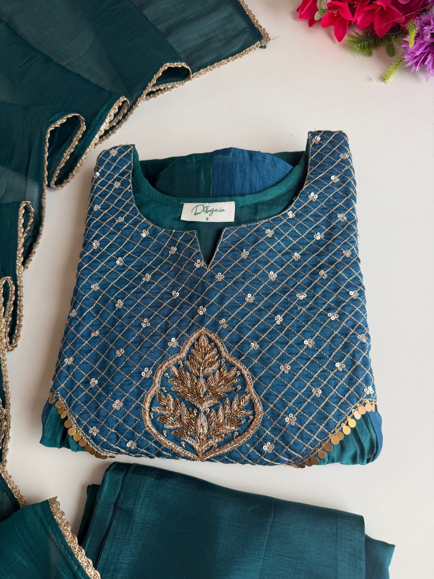 K603 - Mul chanderi handwork Anarkali with pants and dupatta in 2 colours