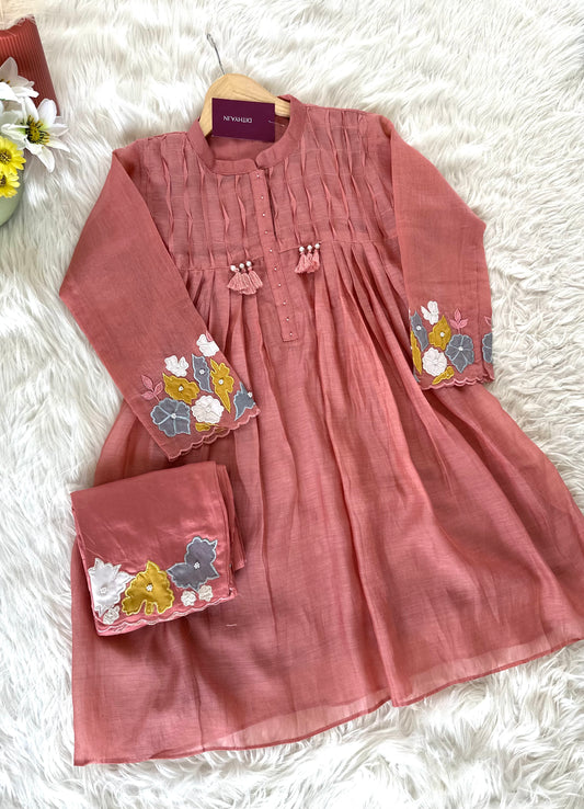 K138 - Mul Chanderi appliqué work coord set in 2 colours