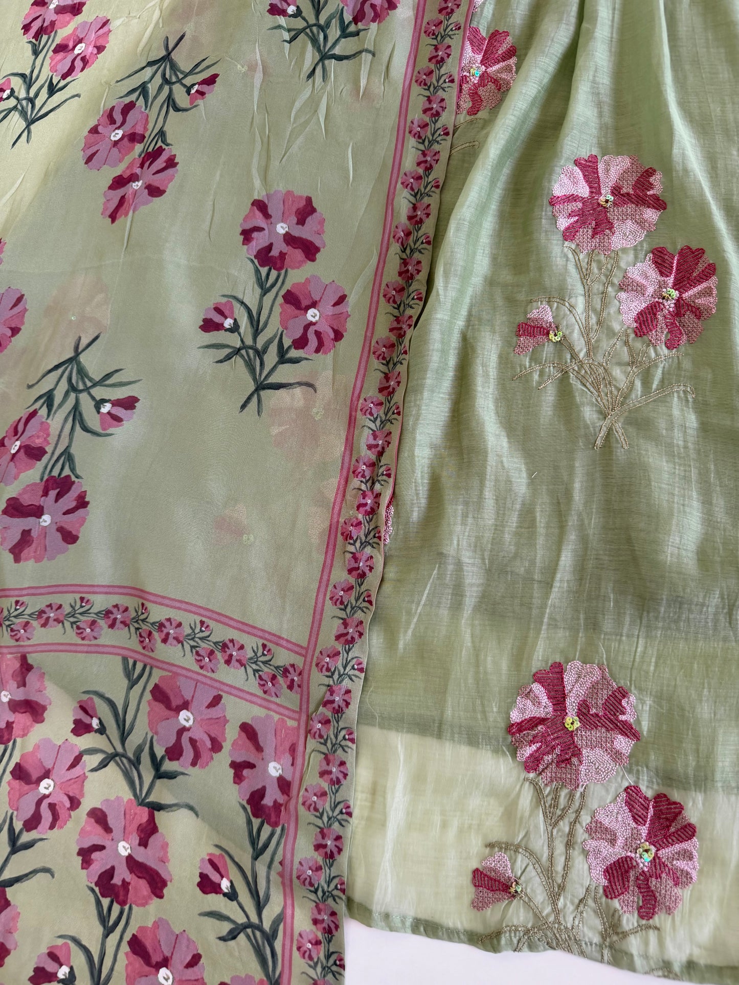 K600 - Mul chanderi embroidered Anarkali with pants and dupatta