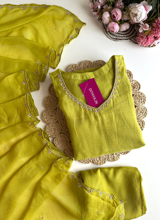 K358 - Mul Chanderi handwork Anarkali with pants and dupatta