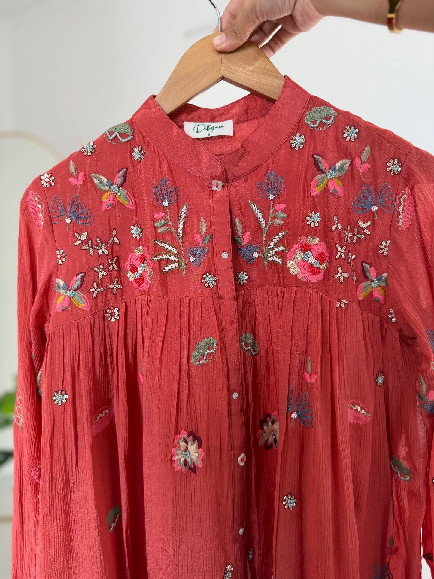 K085 - Pure Chinnon handwork floral coord set in 2 colours