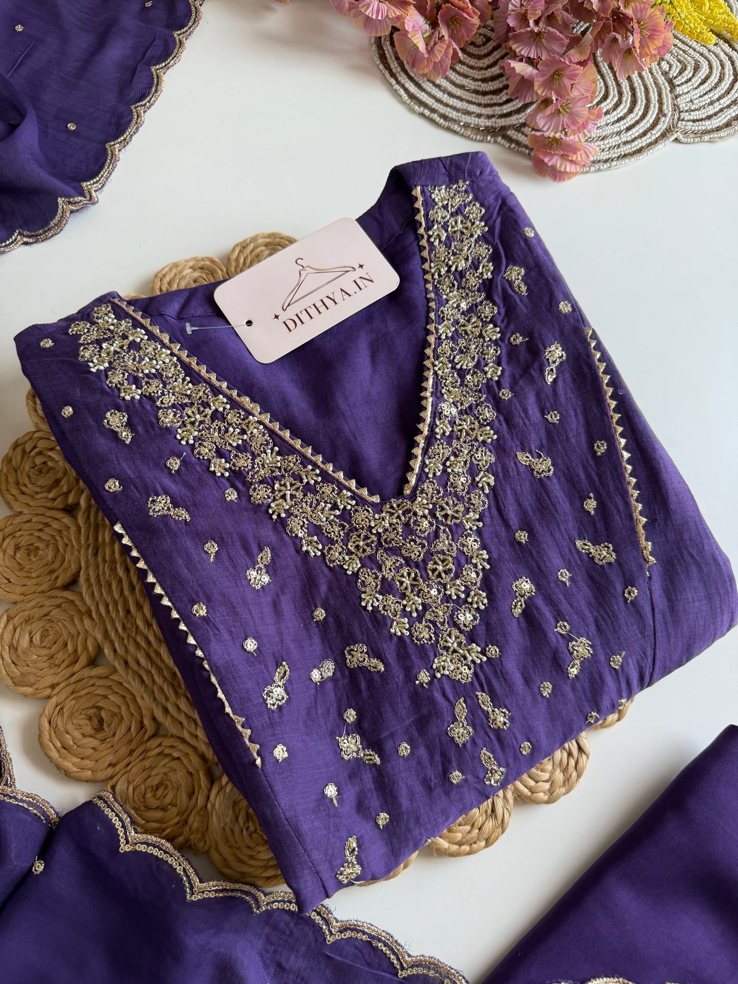 K283 - Mul chanderi embroidered Anarkali with pants and dupatta