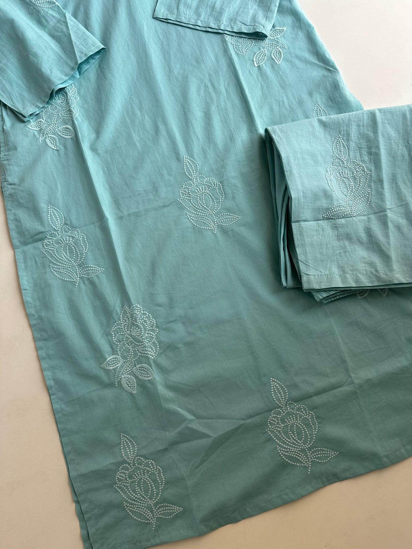 K237 - Mul cotton embroidered straight Kurti with pants