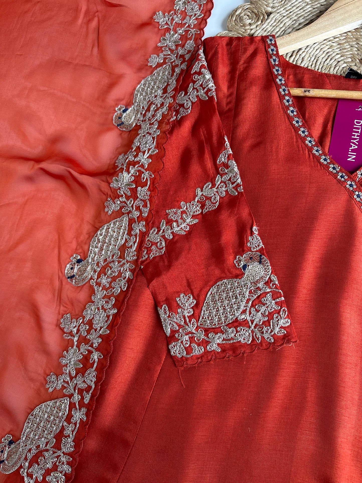 K035 - Russian silk zari work Angrakha Anarkali with pants and dupatta