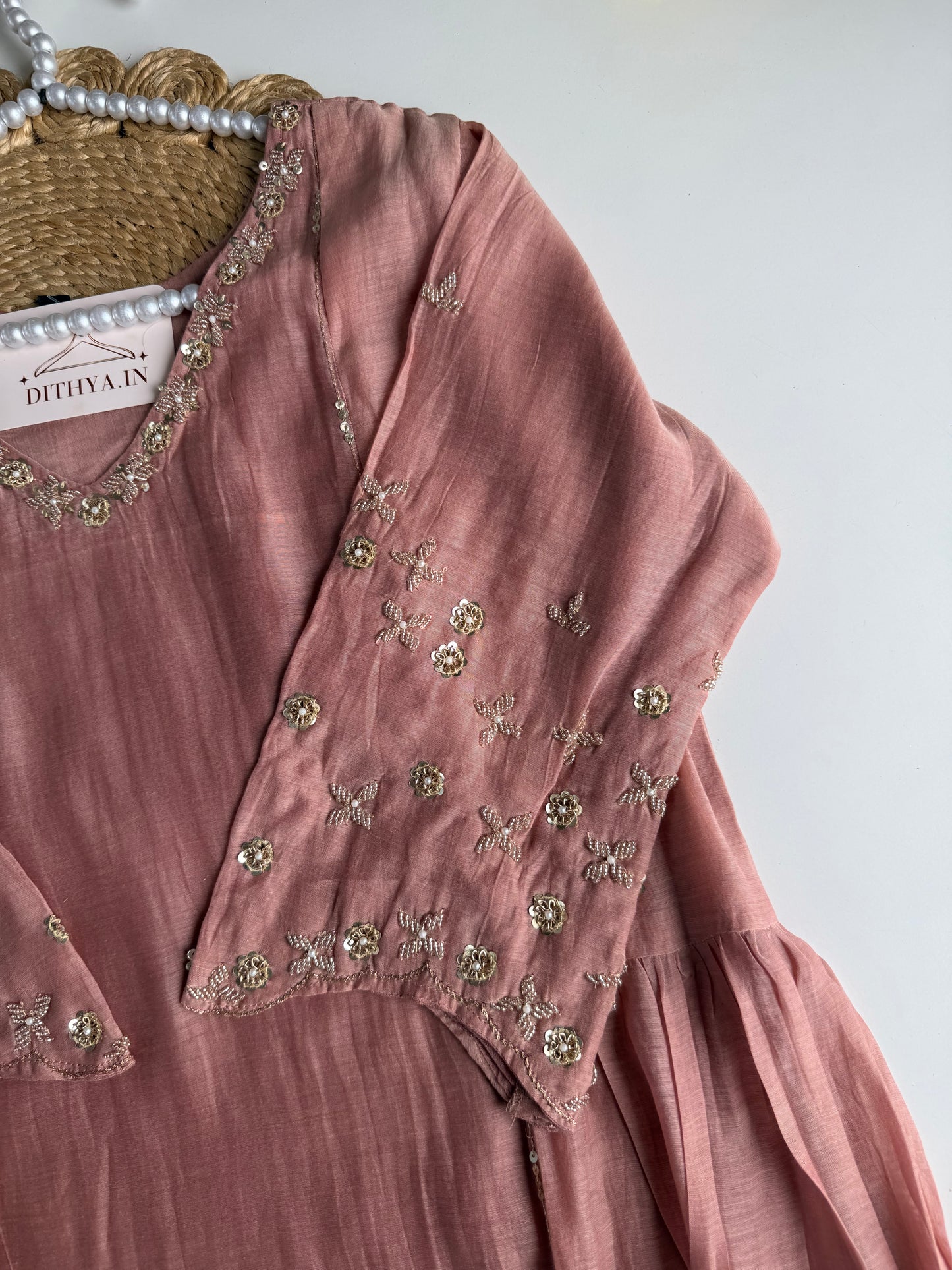 K211 - Mul chanderi handwork Anarkali with pants and dupatta