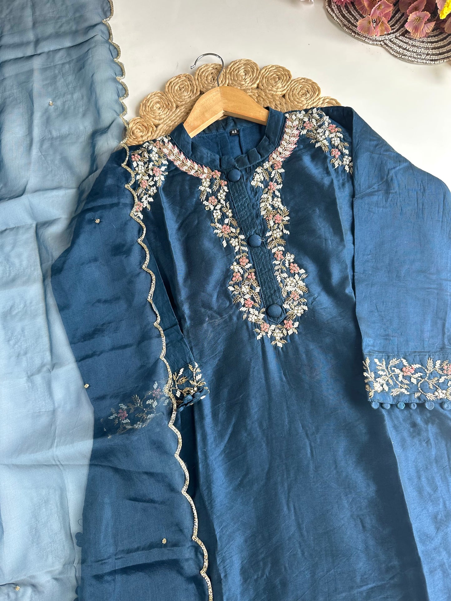 D435 - Dola silk straight kurti with pants and dupatta