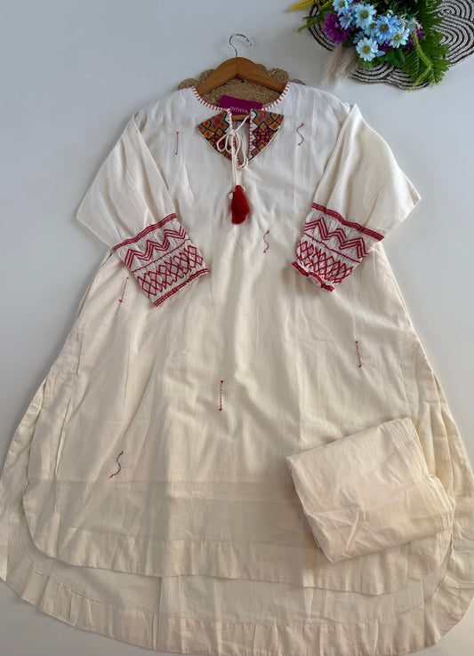 K434 - Cotton embroidered Aline Kurti with pants
