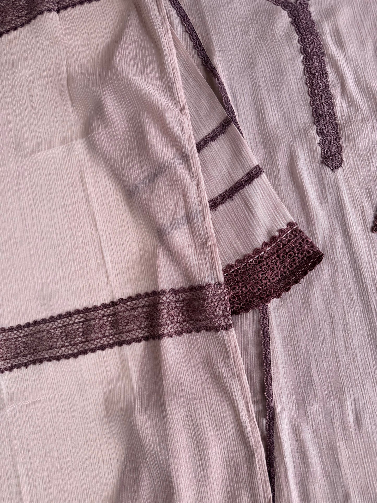 K515 - Crushed Mul cotton embroidered Aline Kurti with pants and dupatta in 2 colours