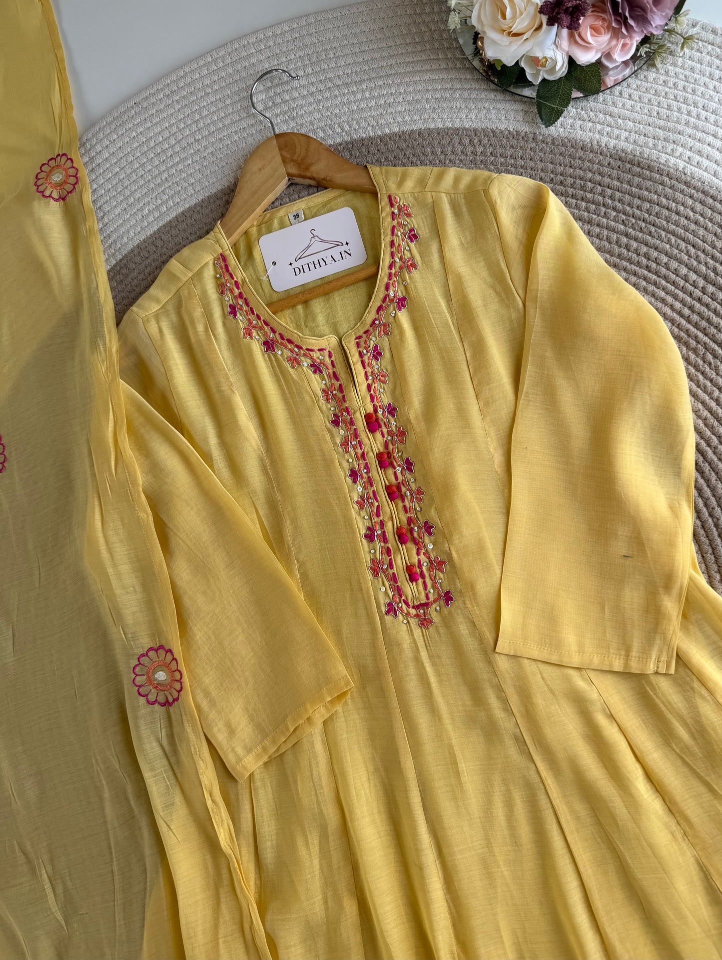 K663 - Surat Mul chanderi embroidered Anarkali with pants and dupatta
