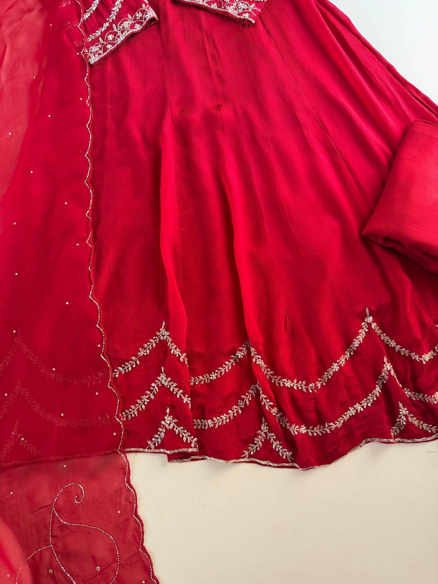 K689 - Pure Chinnon handwork Anarkali with pants and dupatta