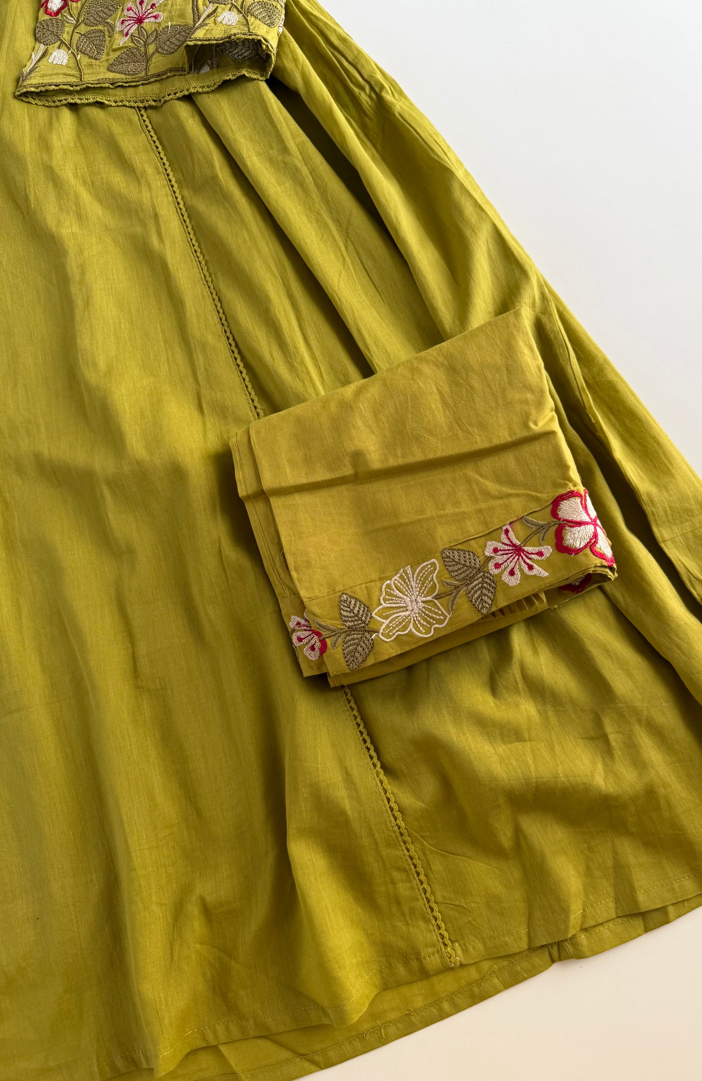 K681 - Mul cotton embroidered Anarkali with pants and dupatta