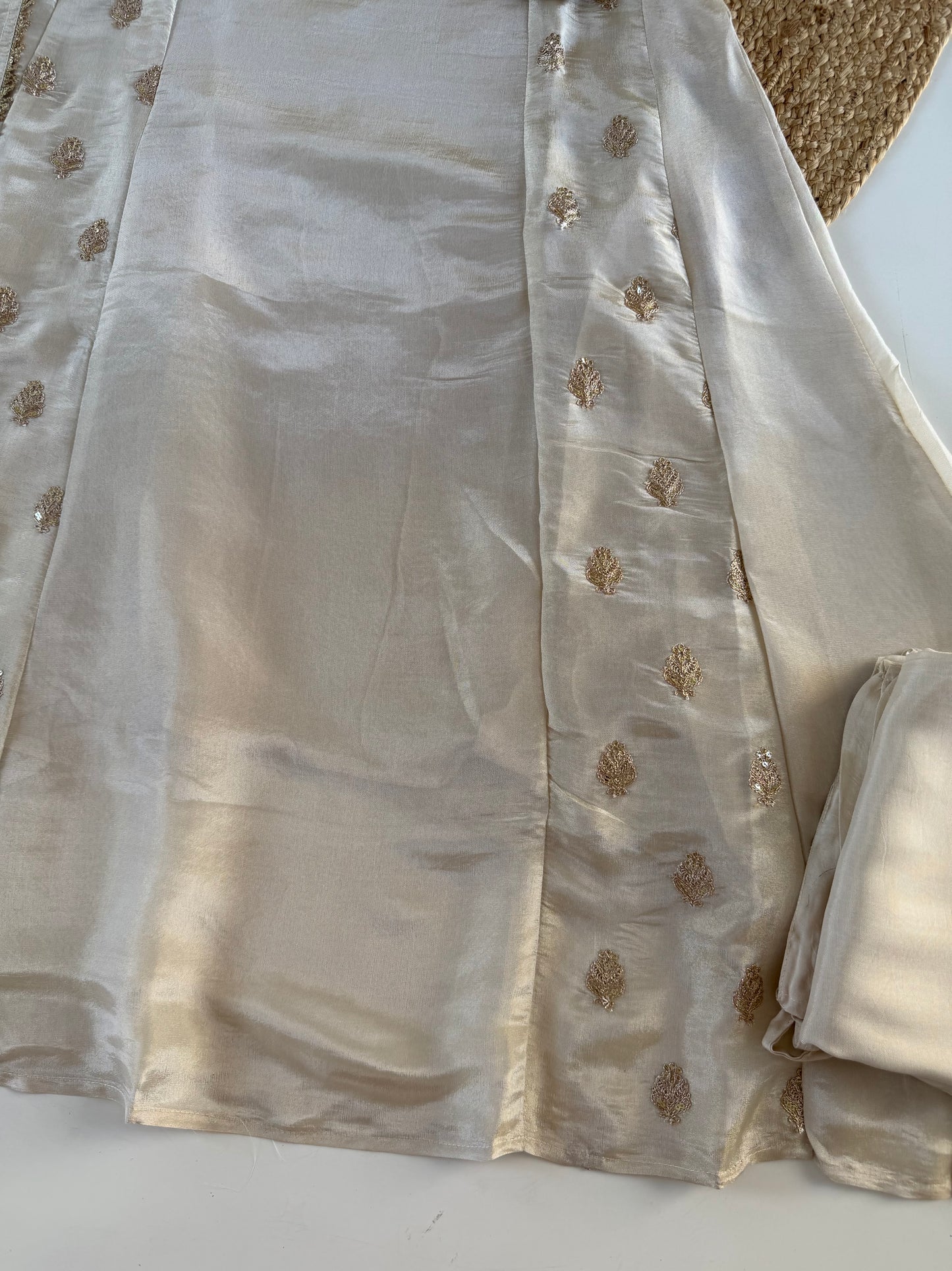 K028 - Tissue silk zari work aline Kurti with pants and dupatta