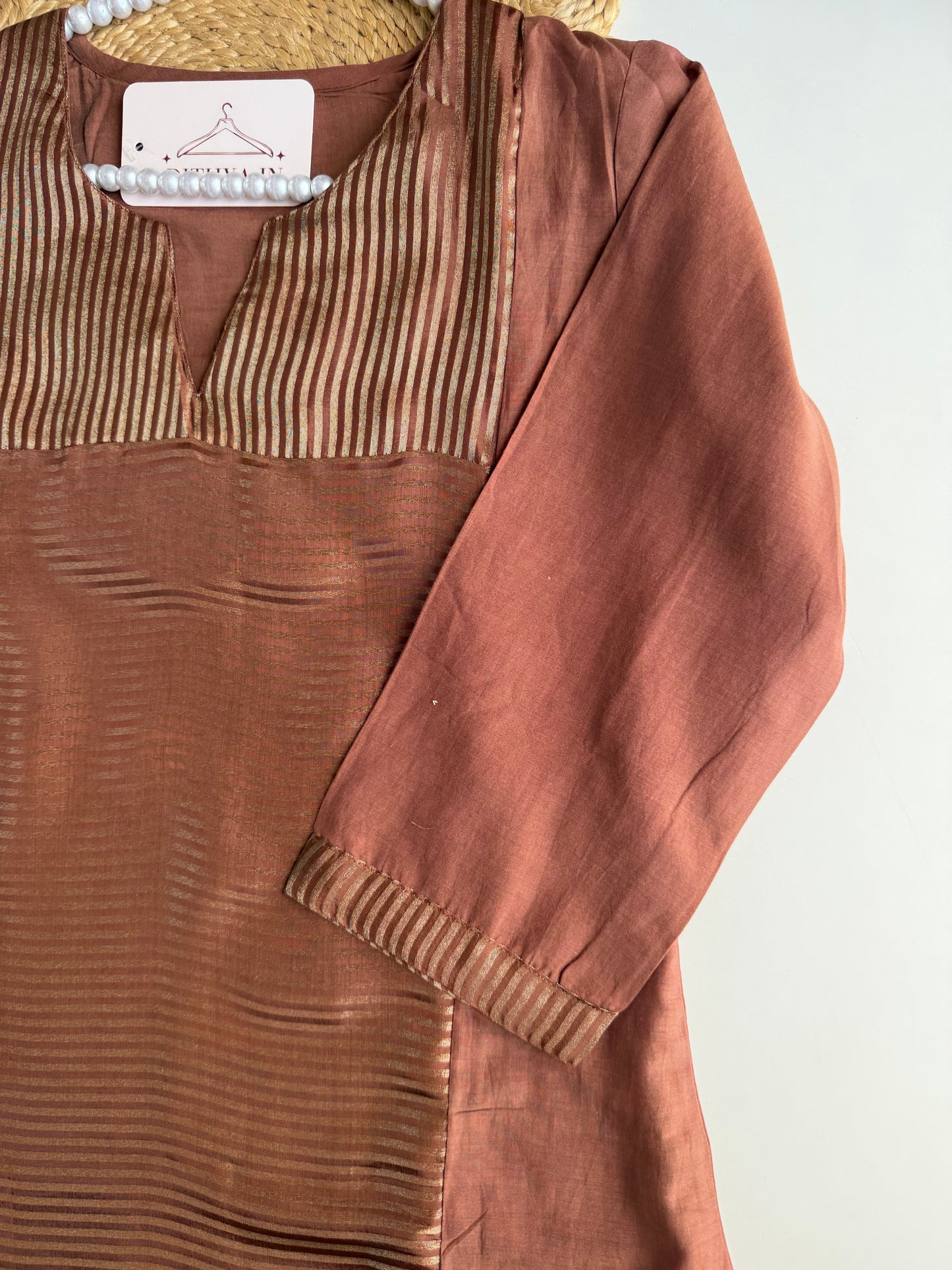 K294 - Mul chanderi zari Aline Kurti with pants and dupatta