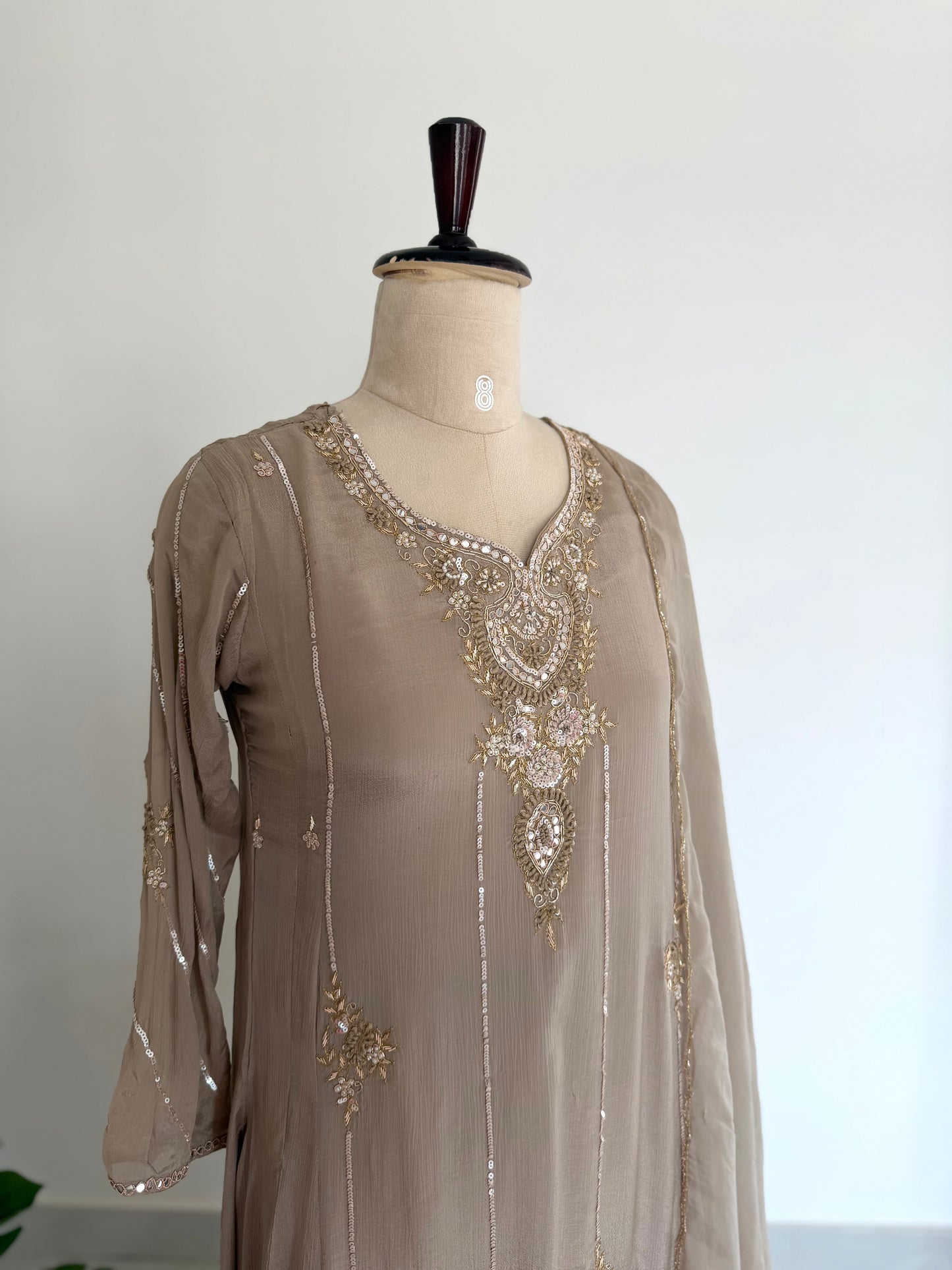 K286 - Pure Chinnon handwork Anarkali with pants and dupatta