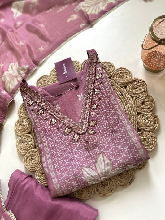K335 - Printed tissue silk straight kurti with pants and dupatta