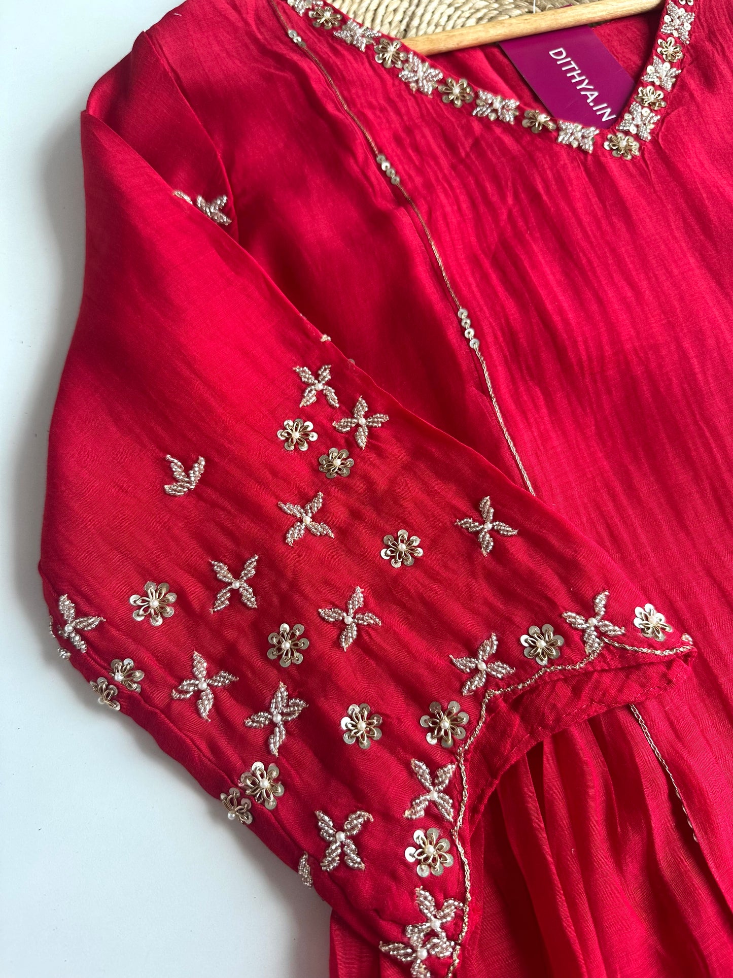 K309 - Mul Chanderi handwork Anarkali with pants and dupatta in 3 colours