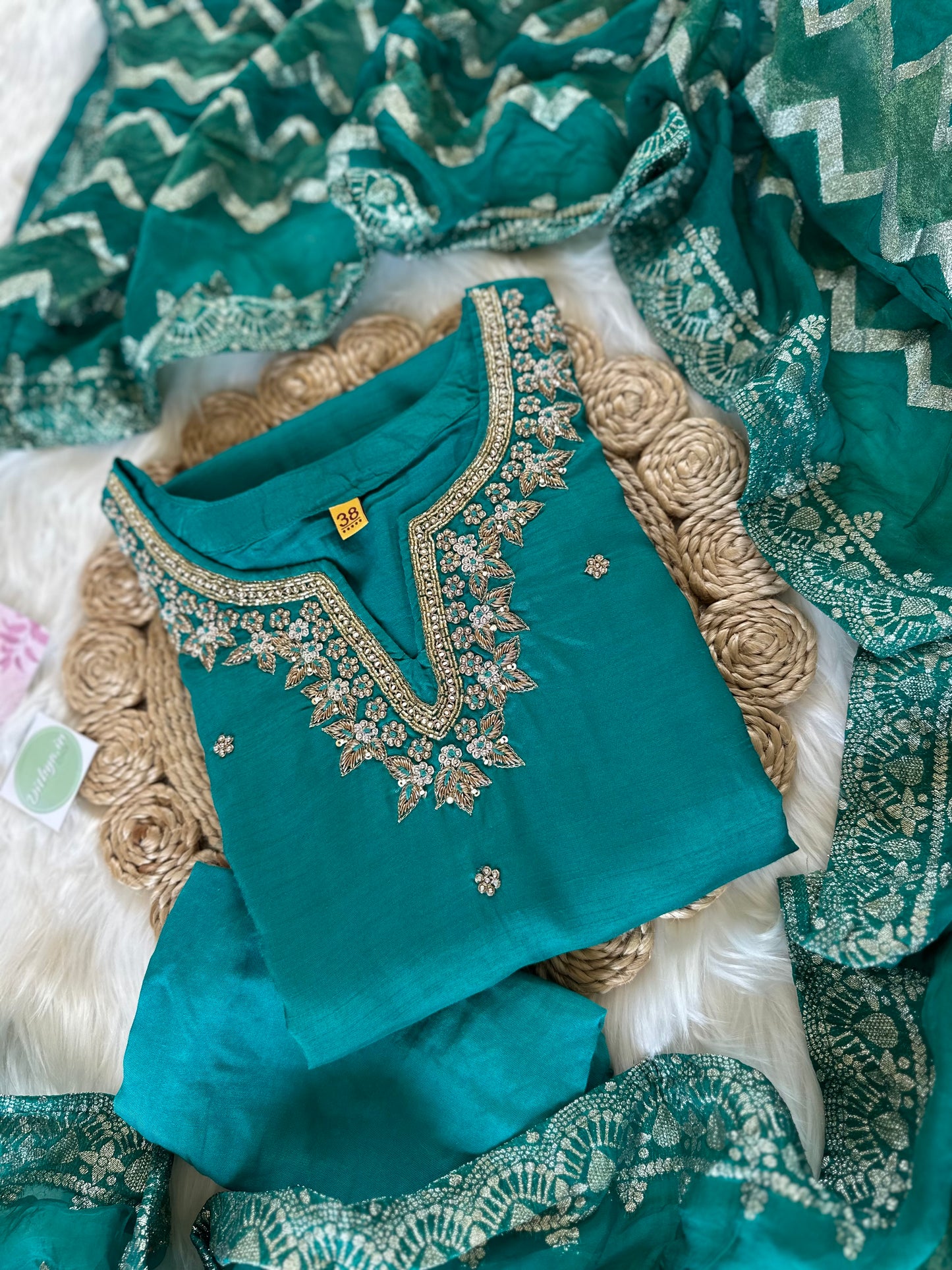 K035 - Russian silk kurti with pants and dupatta