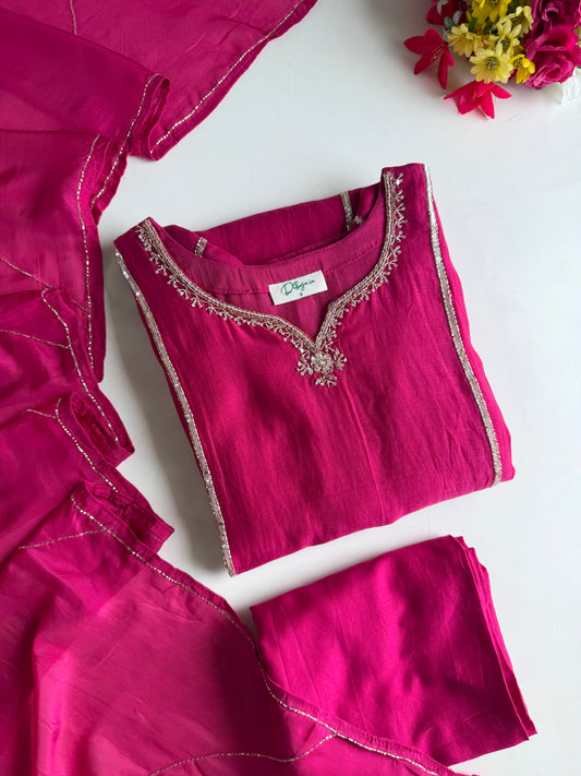 K206 - Mul chanderi handwork aline Kurti with pants and dupatta