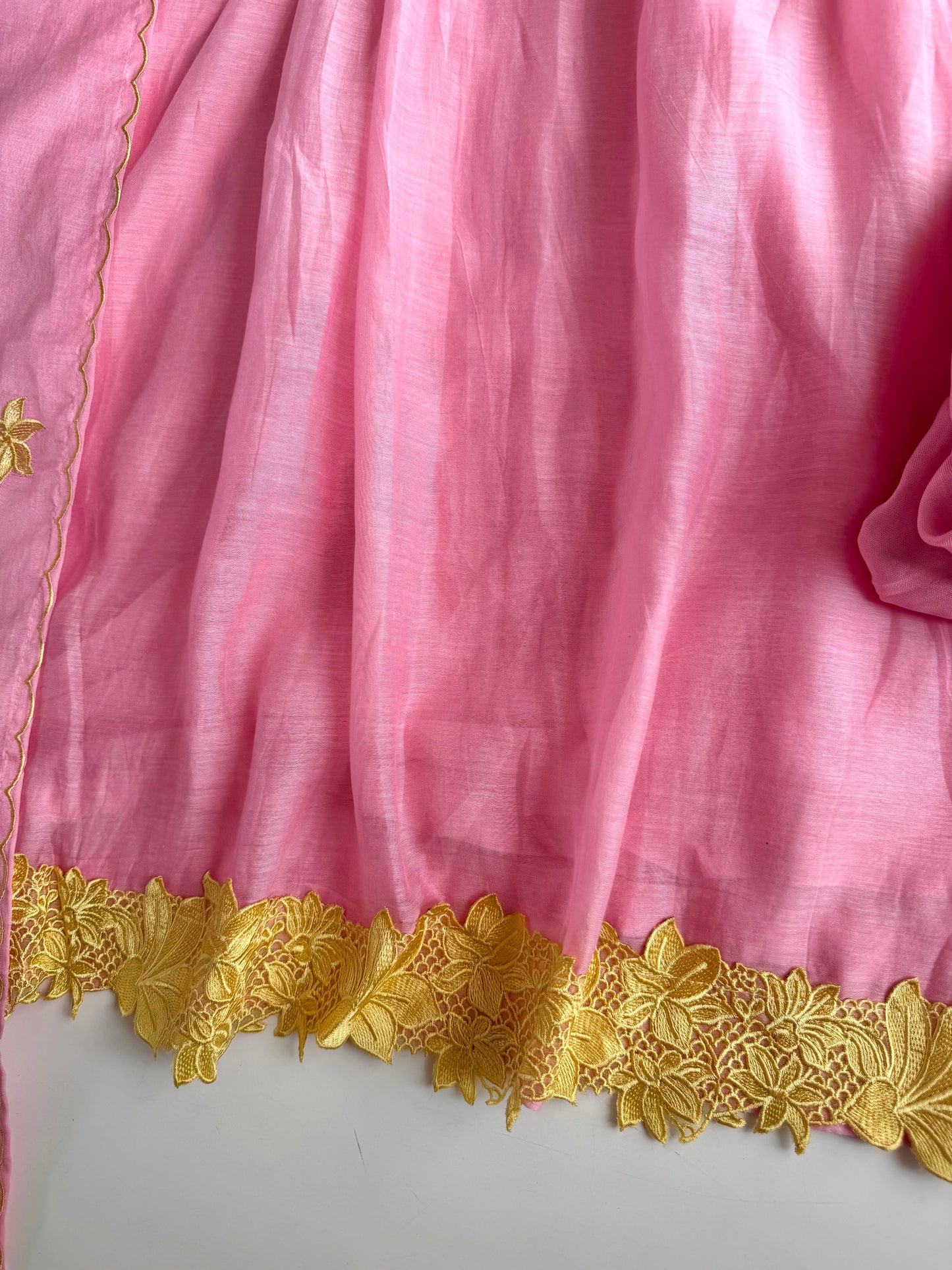 K622 - Mul chanderi appliqué embroidered Anarkali with pants and dupatta