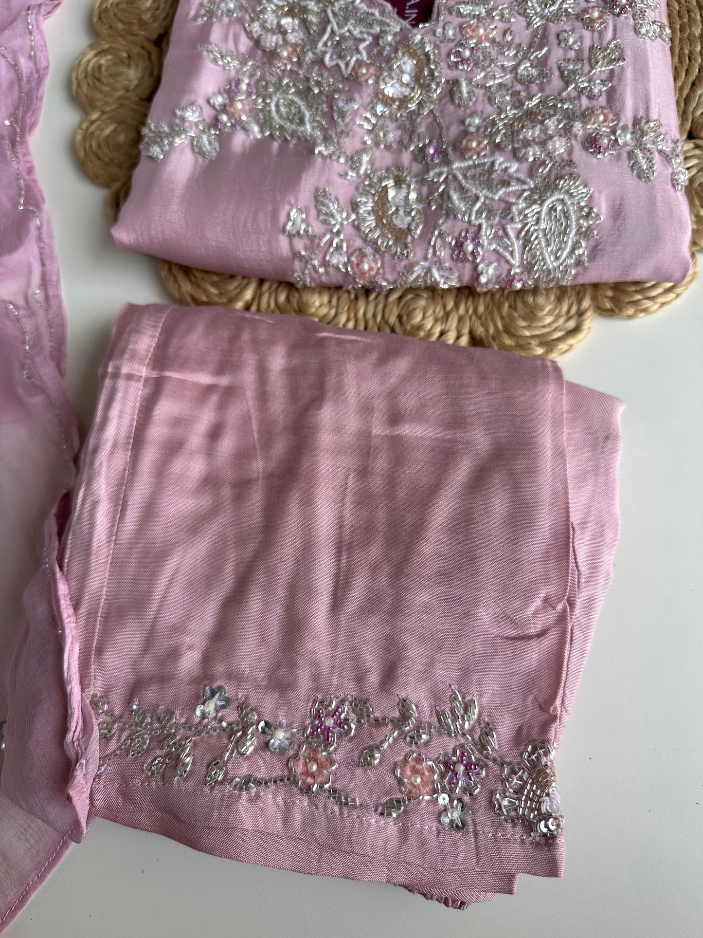 K346 - Chinnon heavy handwork Kurti with palazzo and dupatta