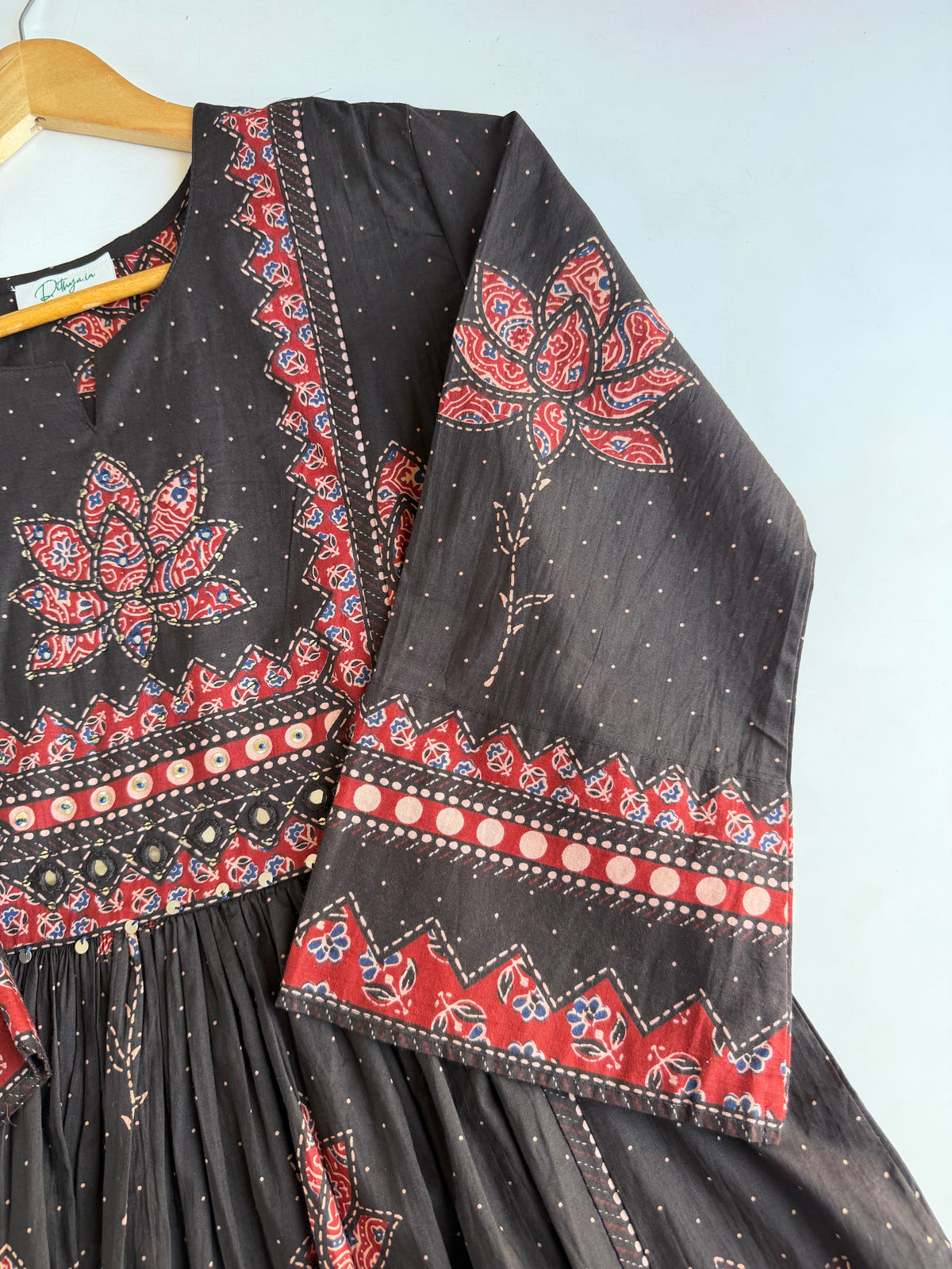 K609 - Mul cotton embroidered Anarkali with pants and dupatta