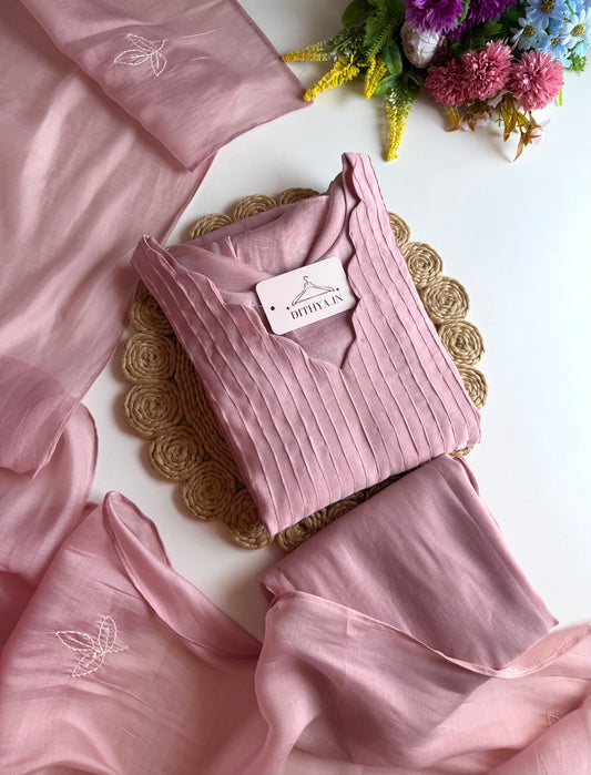 K638 - Mul chanderi embroidered Anarkali with pants and dupatta