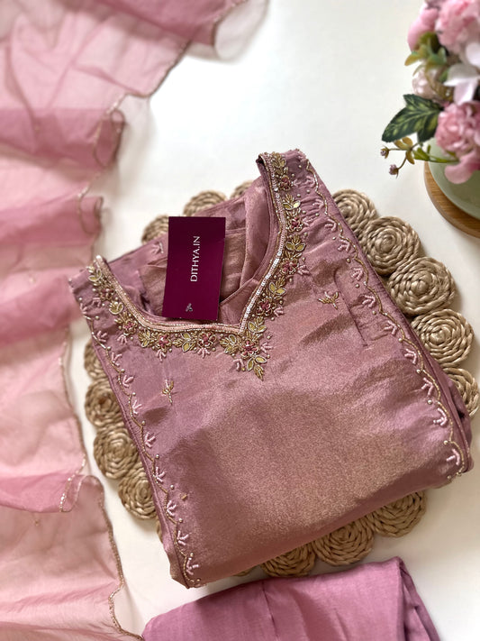 K280 - Tissue silk handwork Anarkali with pants and dupatta in 2 colours