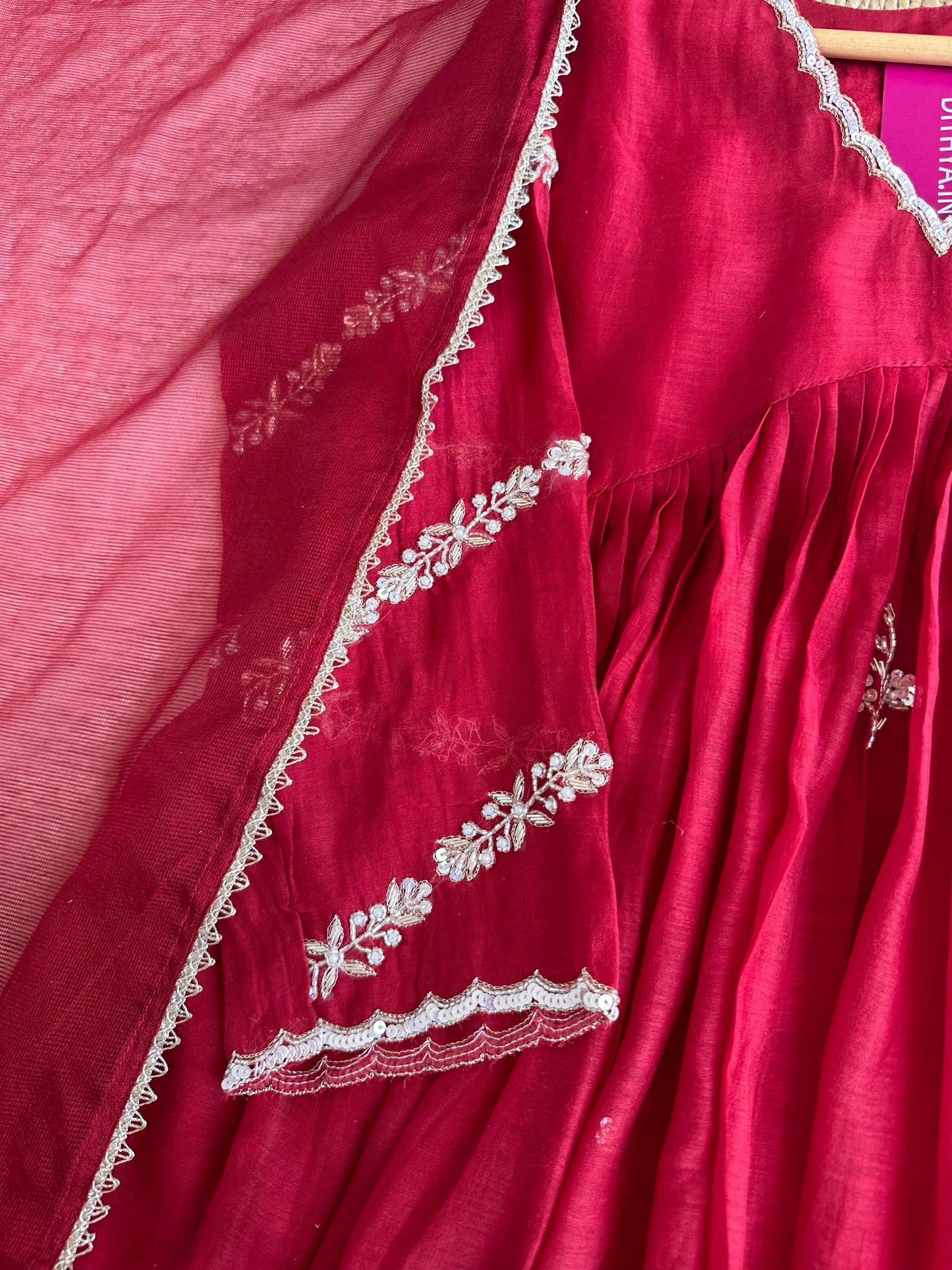 K112 - Mul Chanderi Handwork Anarkali with pants and dupatta