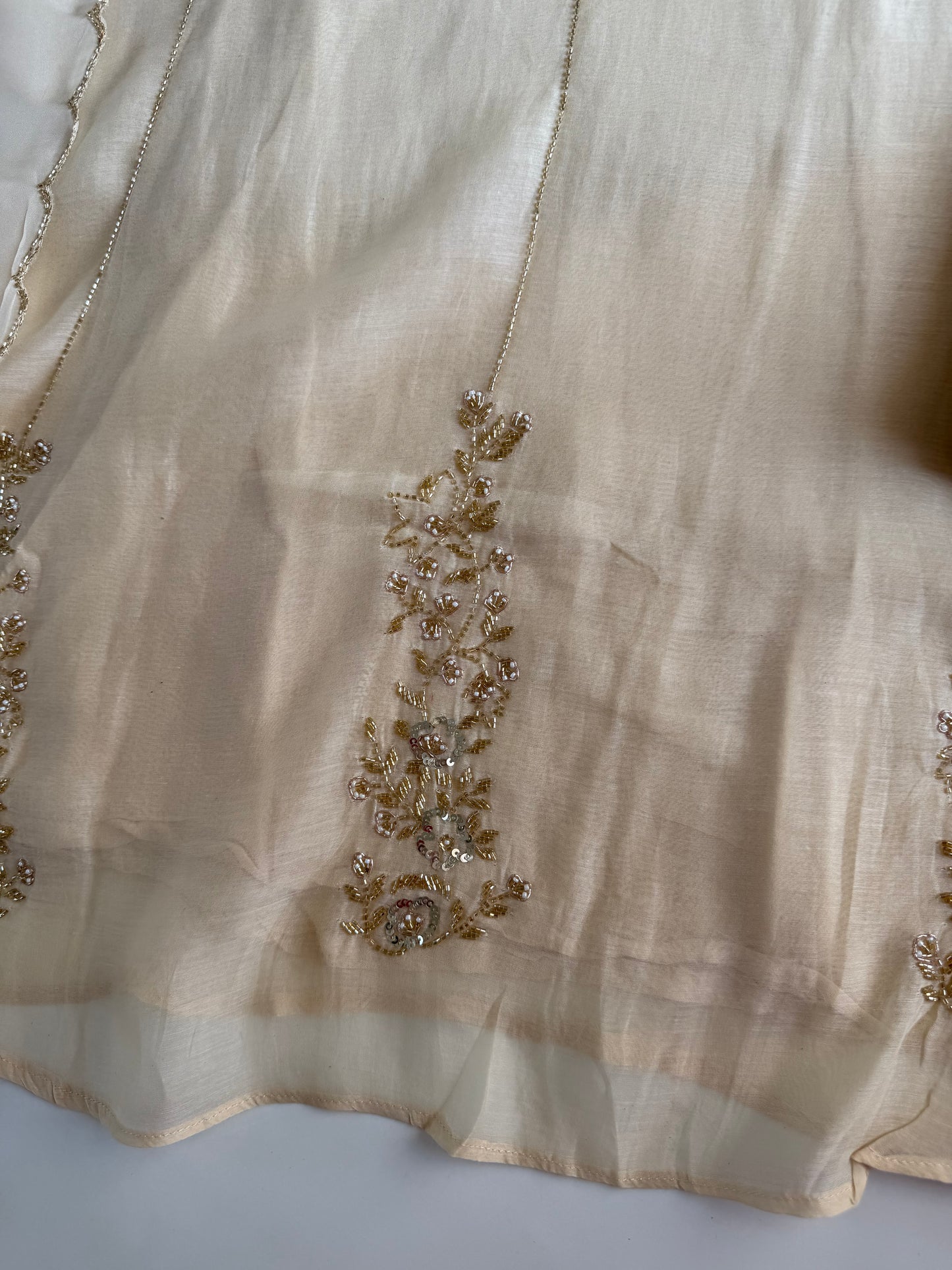 K145 - Mul chanderi handwork aline Kurti with pants and dupatta