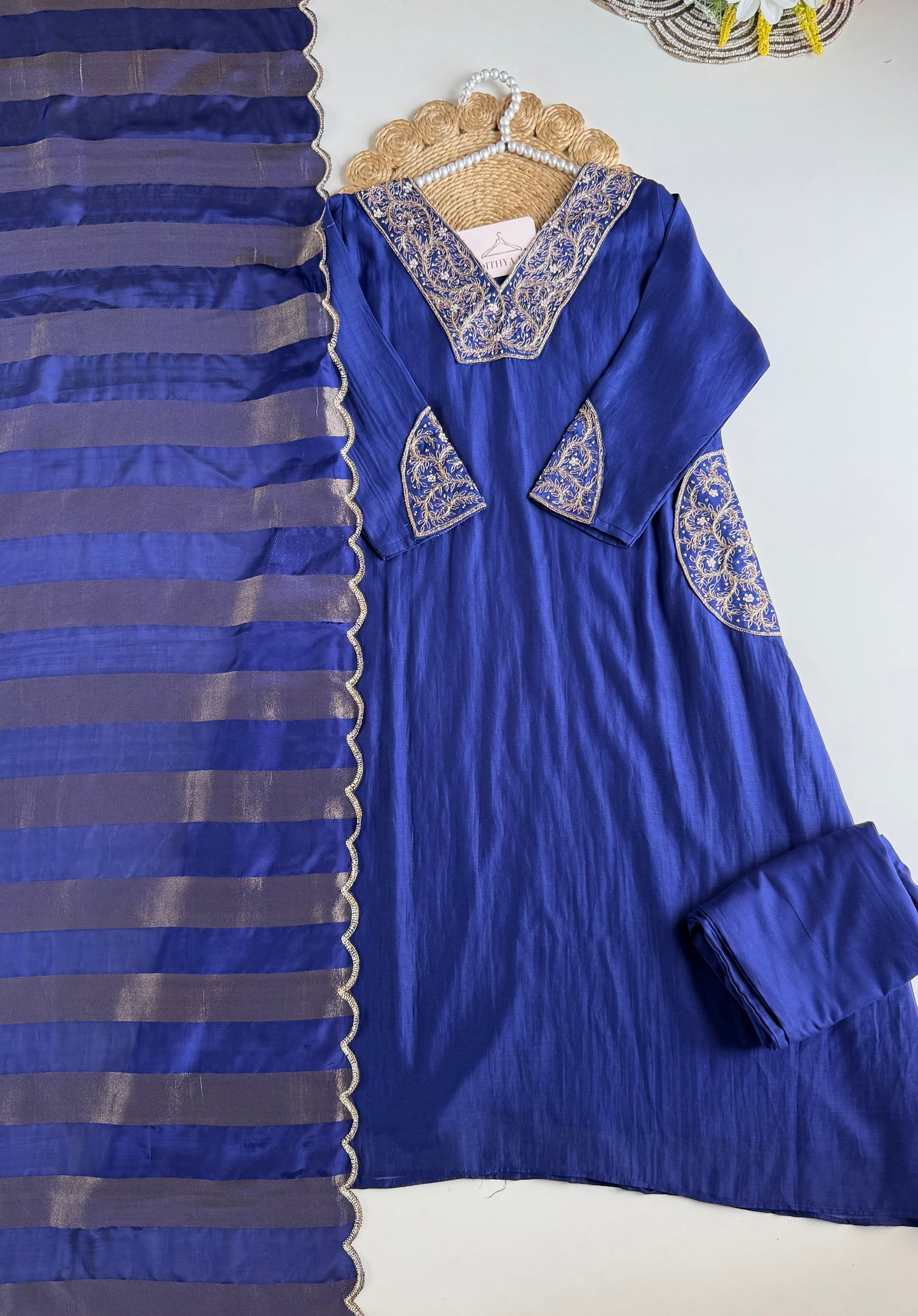 K699 - Russian silk handwork aline Kurti with pants and dupatta