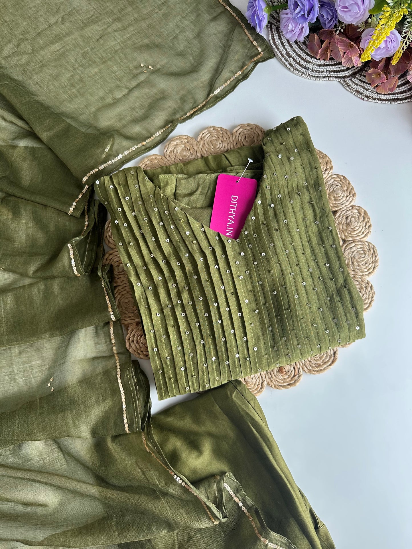K210 - Mul Chanderi handwork Anarkali with pants and dupatta in 2 colours