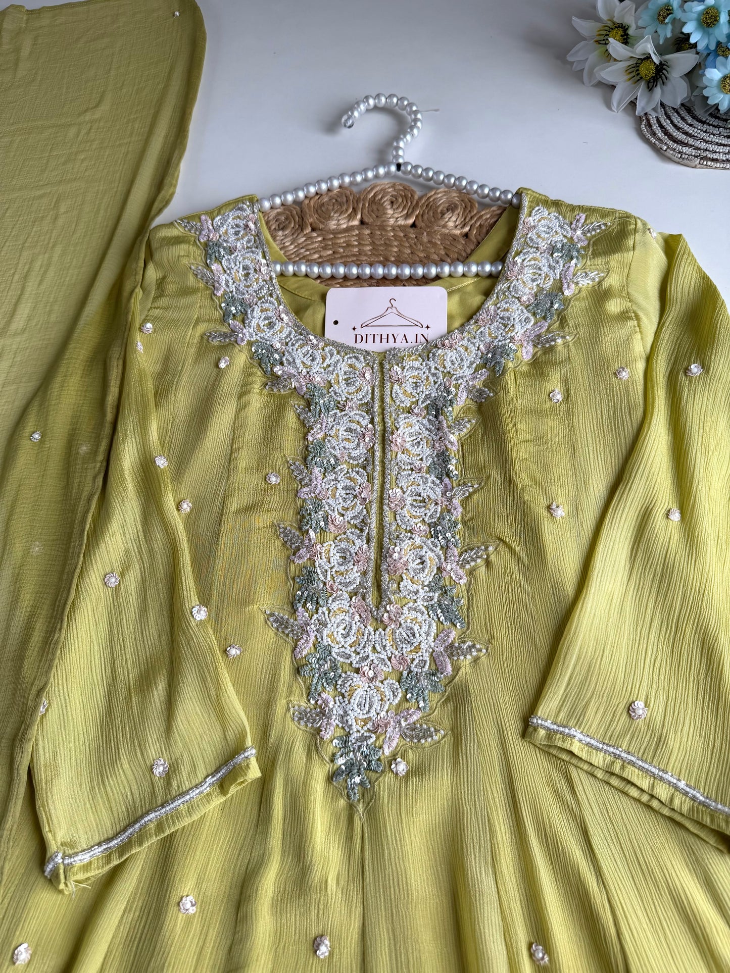 K620 - Pure Chinnon handwork Anarkali with pants and dupatta