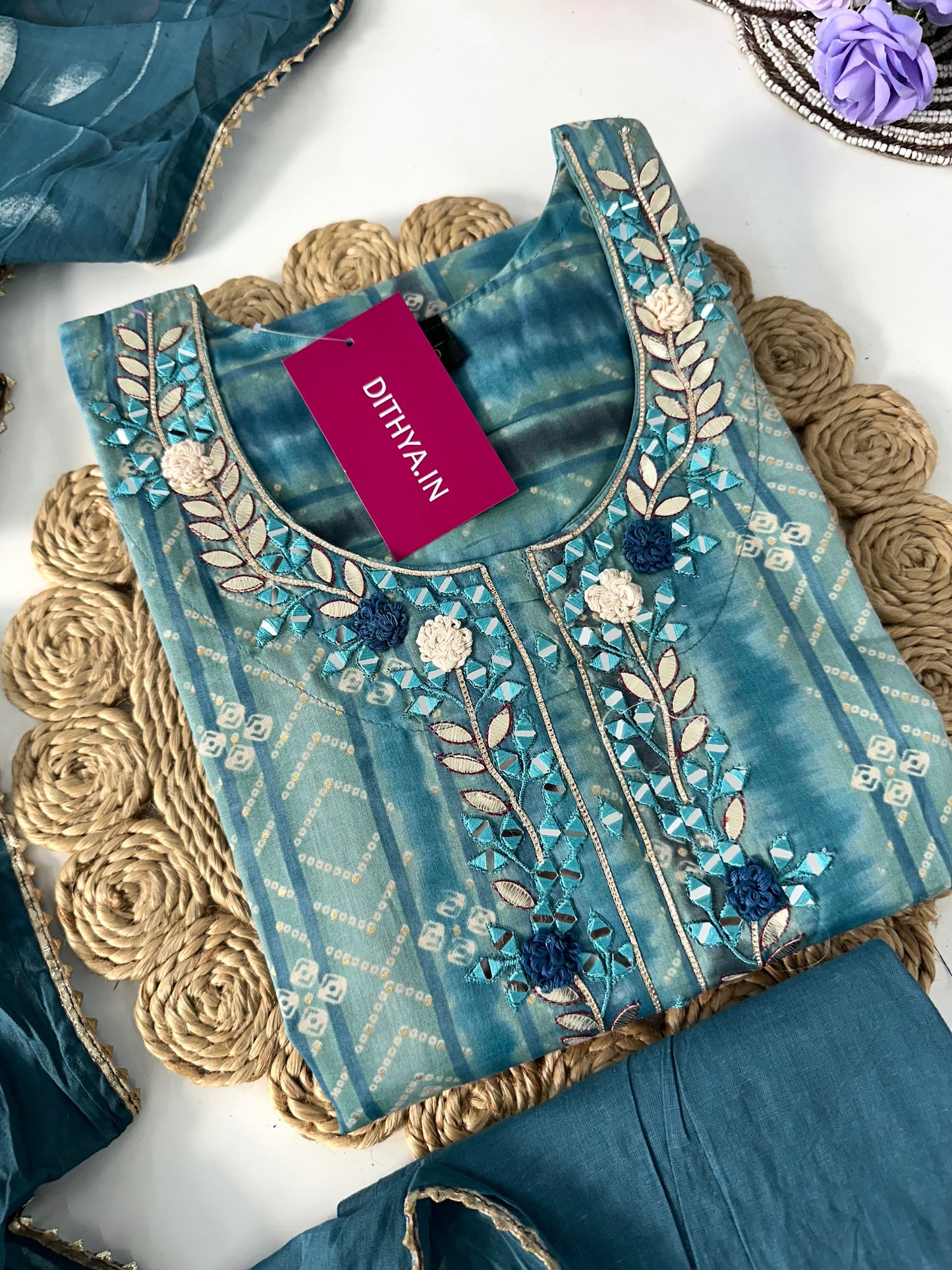 D082 -Muslin silk straight kurti with pants and dupatta