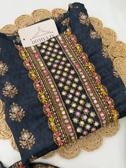 K567 - Rayon printed Kurti with sharara and dupatta
