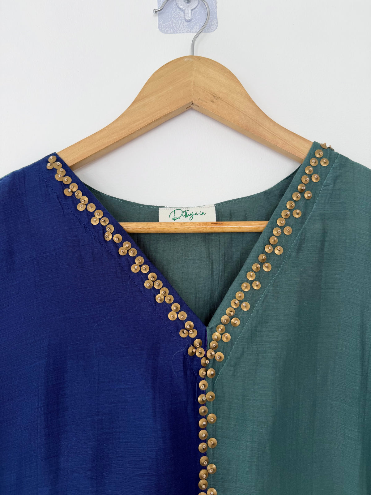K377 - Mul chanderi button sequins work straight Kurti with pants and dupatta