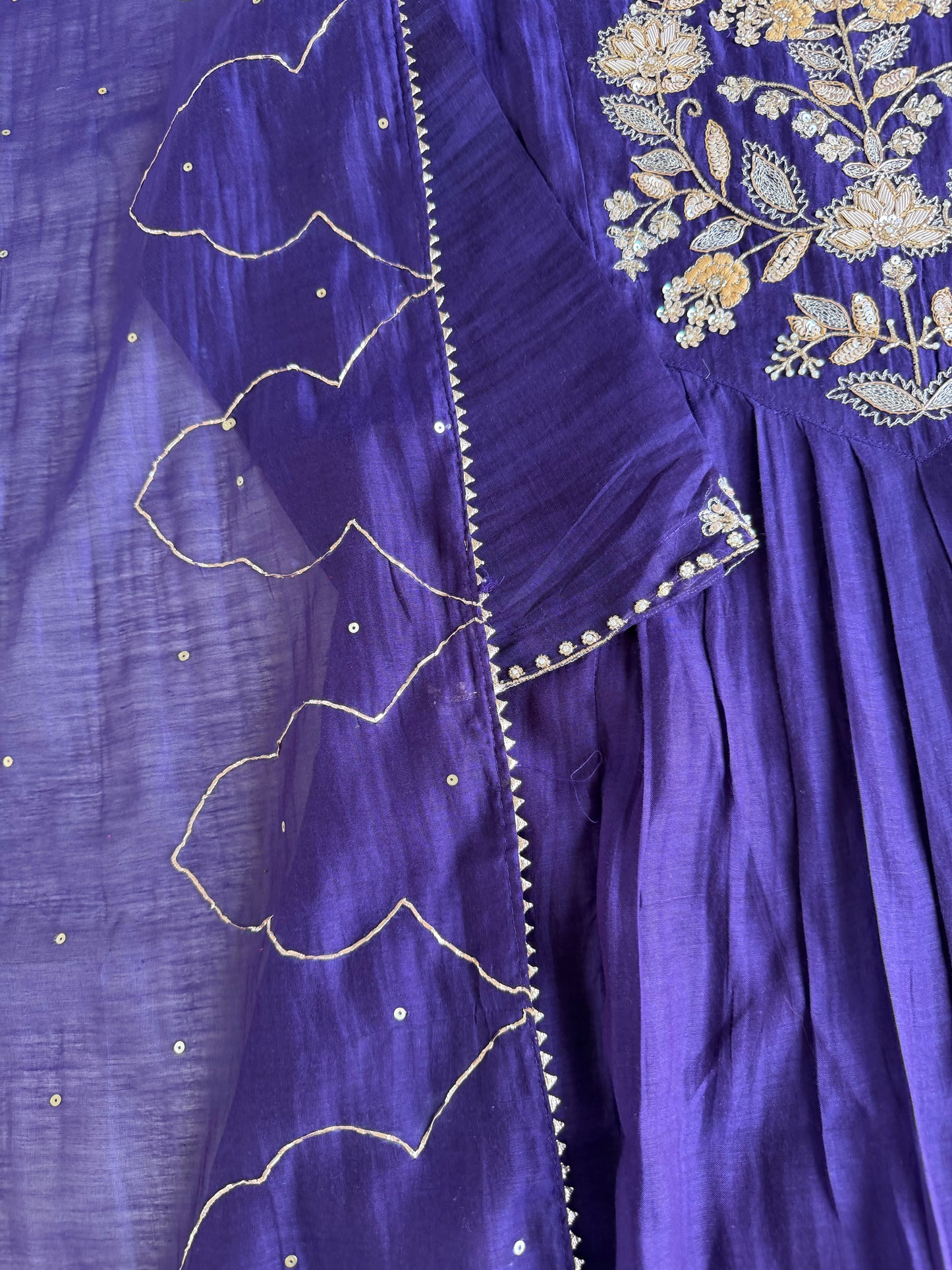 K082 - Mul chanderi handwork Anarkali with pants and dupatta