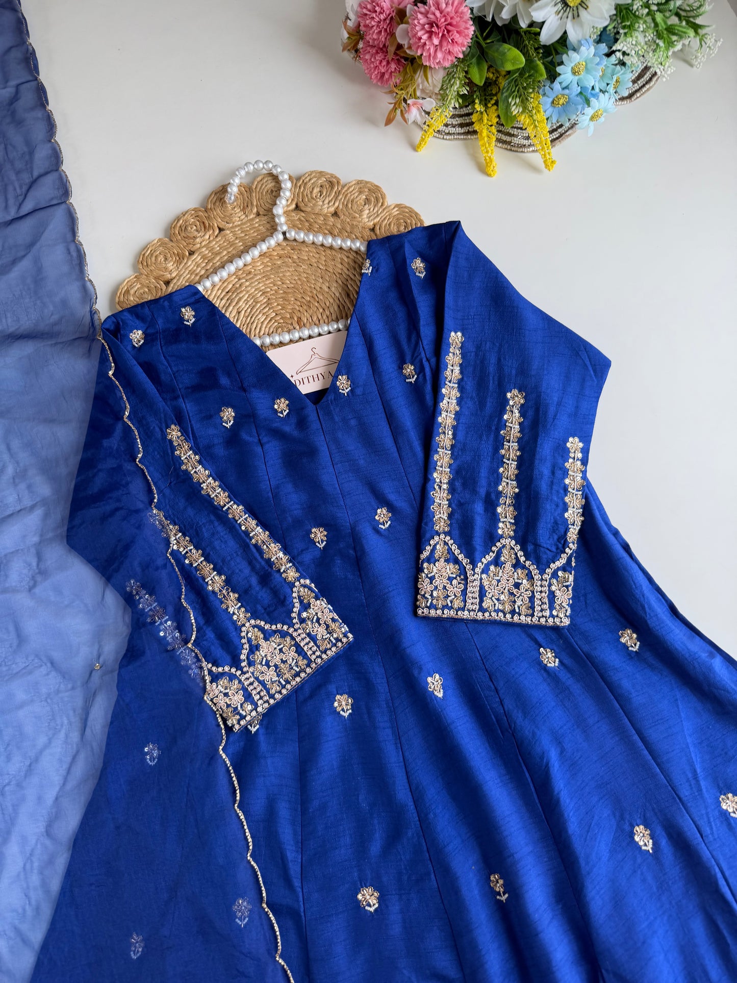 K231 - Russian silk handwork Anarkali with pants and dupatta