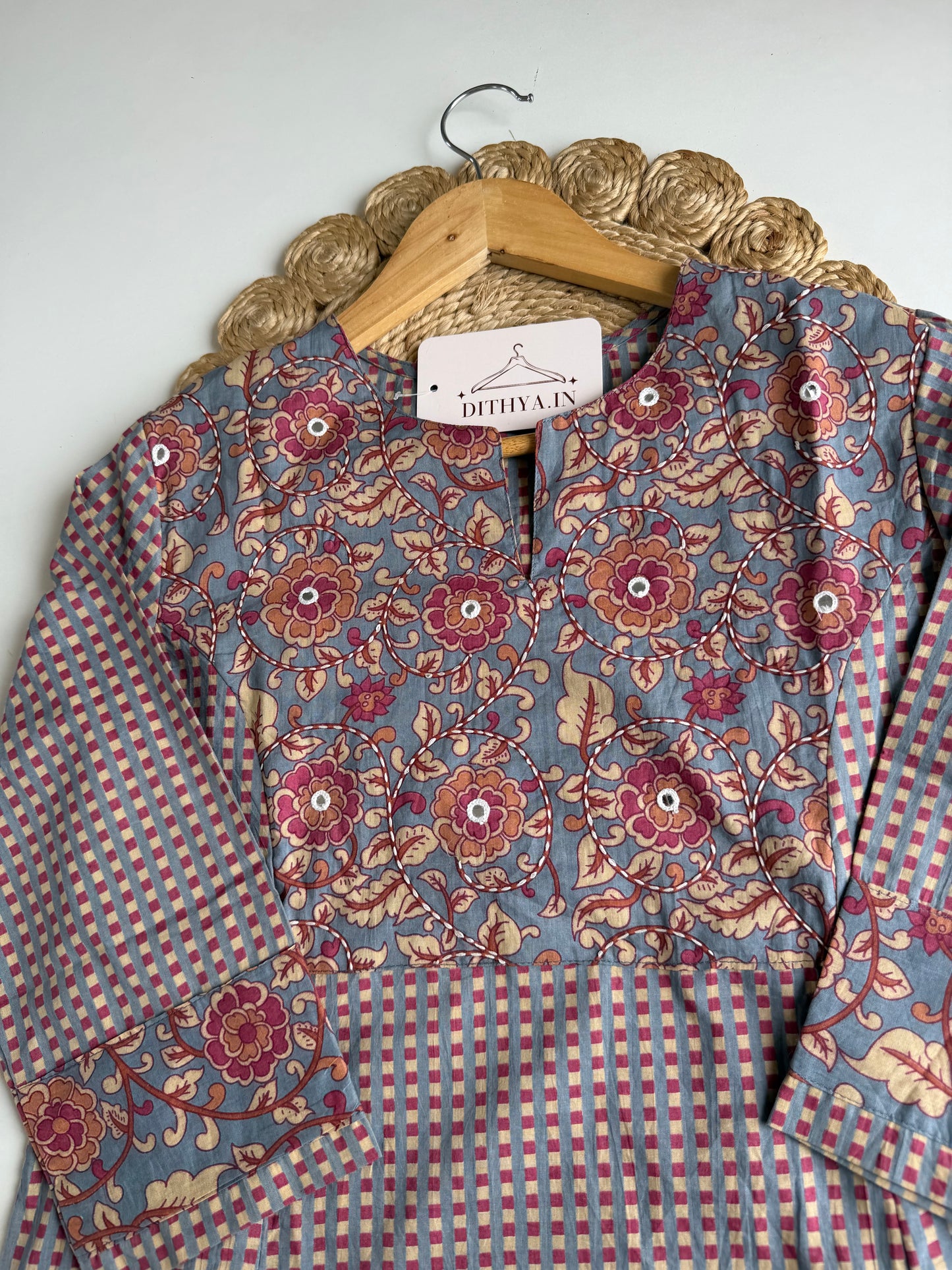 K555 - Mul cotton embroidered Aline Kurti with pants