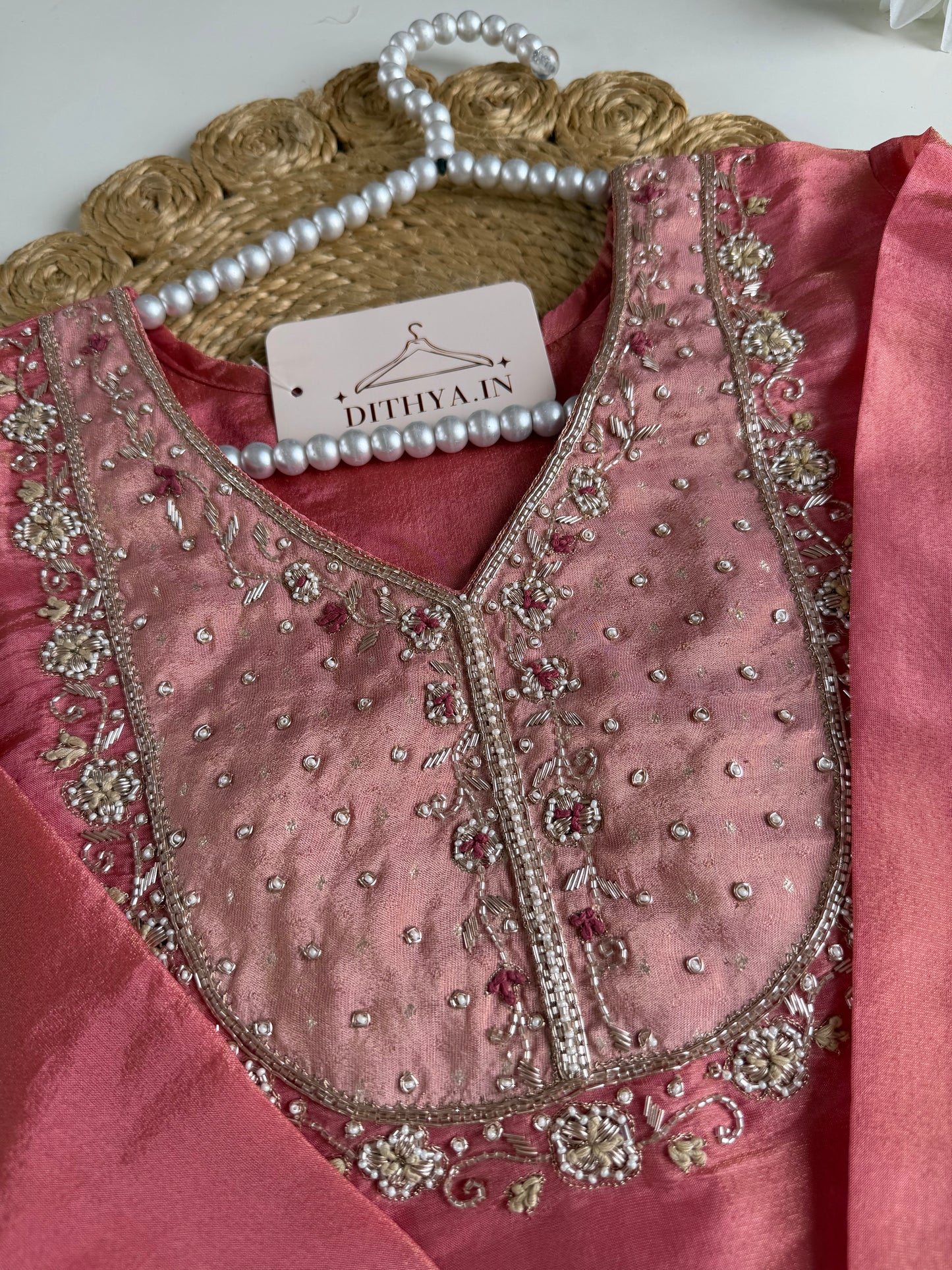 K179 - Tissue silk handwork short Kurti with divider pants