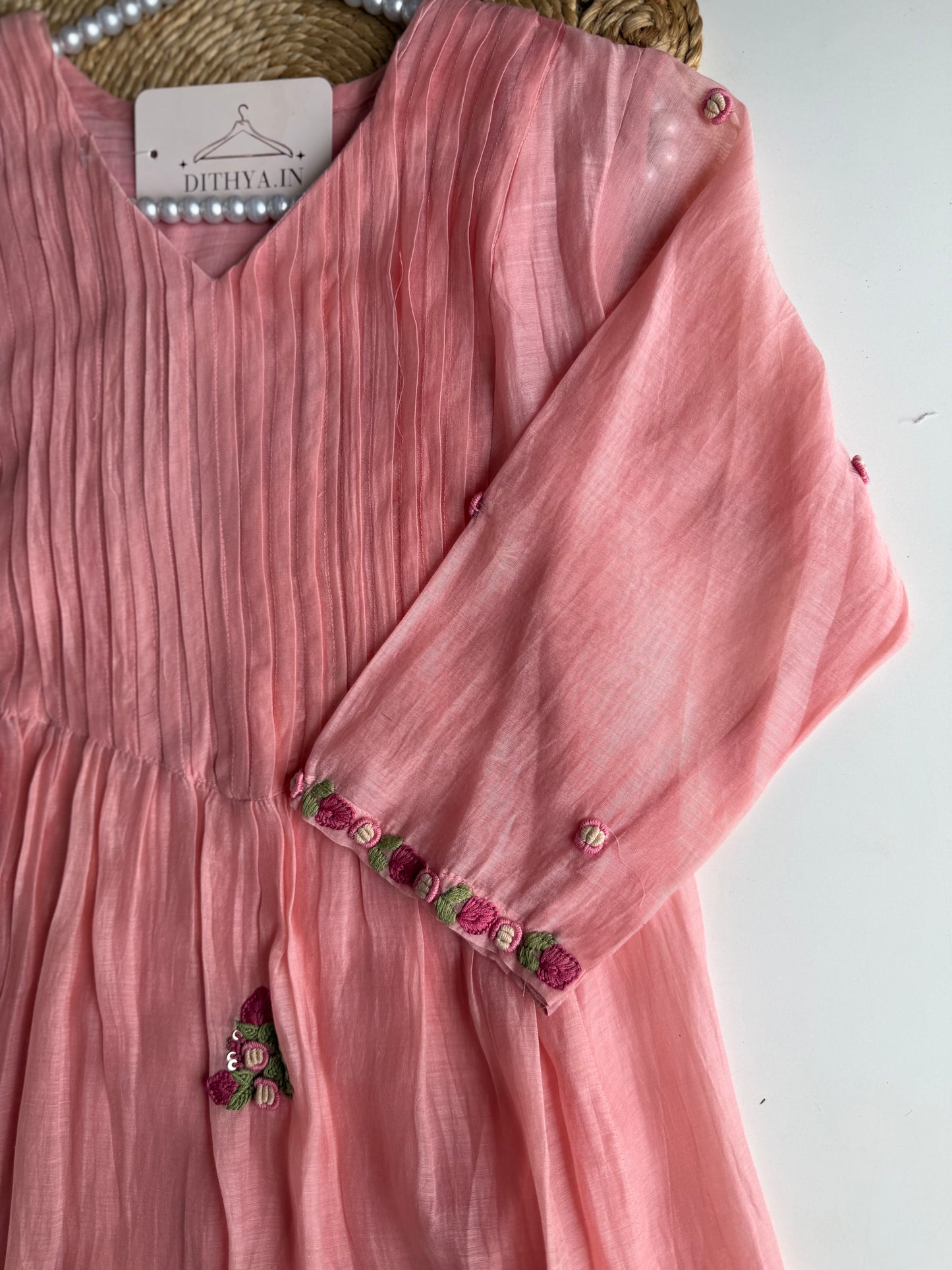 K262 - Mul chanderi embroidered Anarkali with pants and dupatta