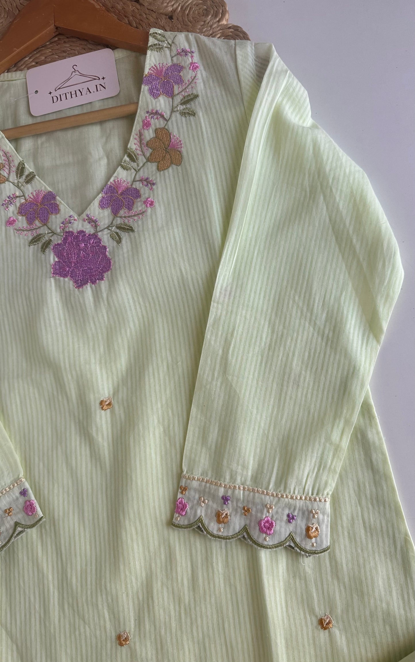 K526 - Mul cotton embroidered straight Kurti with pants and dupatta