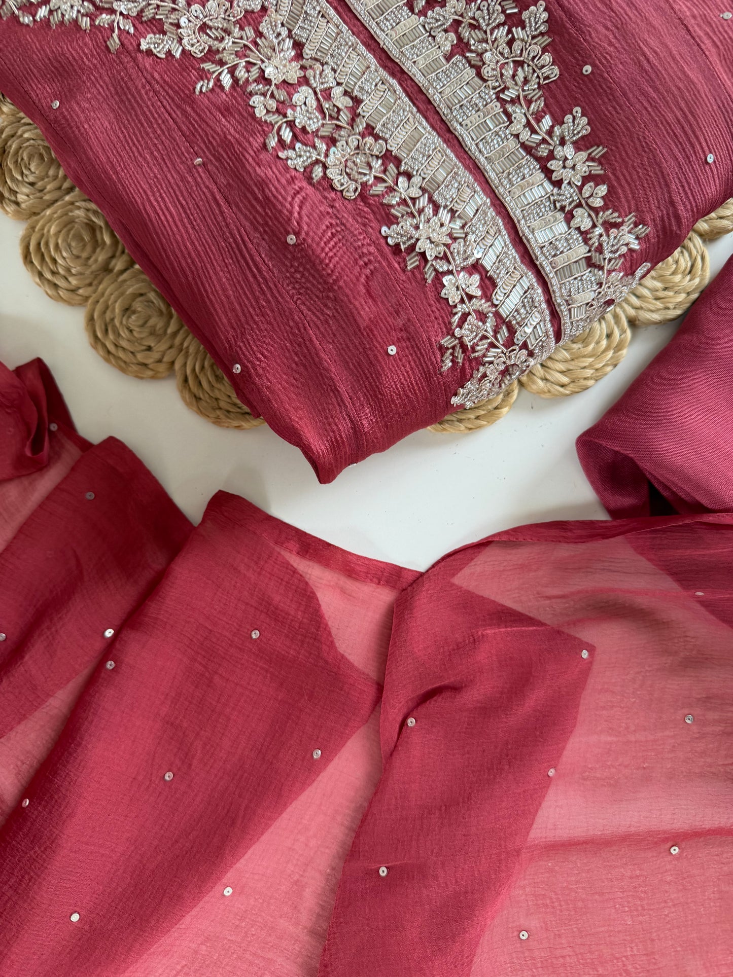 K481 - Pure Chinnon handwork Anarkali with pants and dupatta