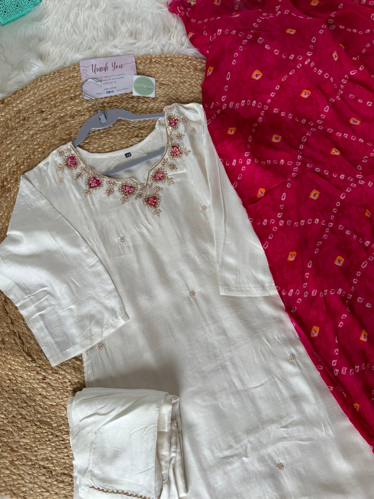 K319-Dola silk kurti with pants and dupatta