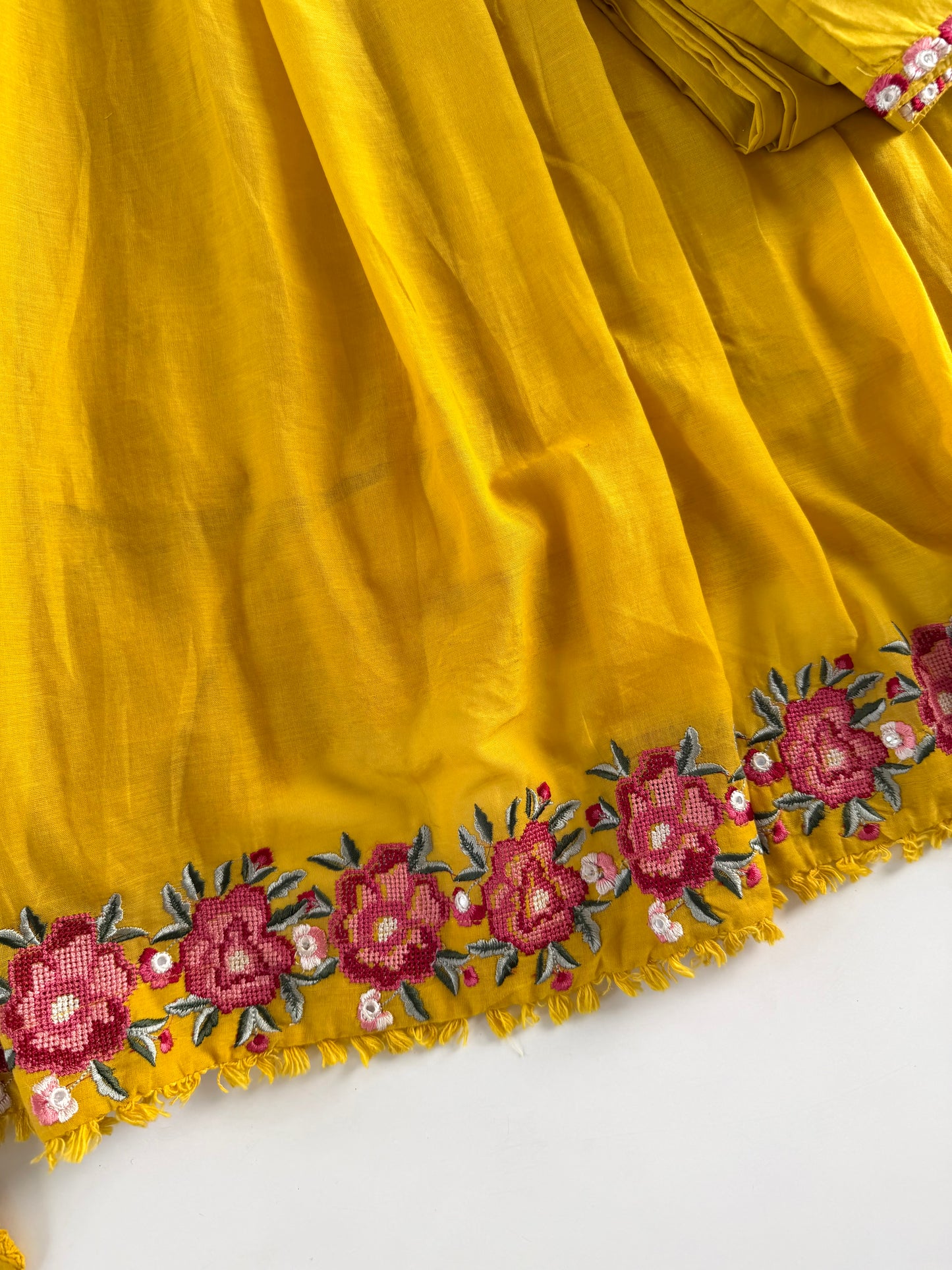 K476 - Mul Mul cotton embroidered Anarkali with pants and dupatta in 2 colours