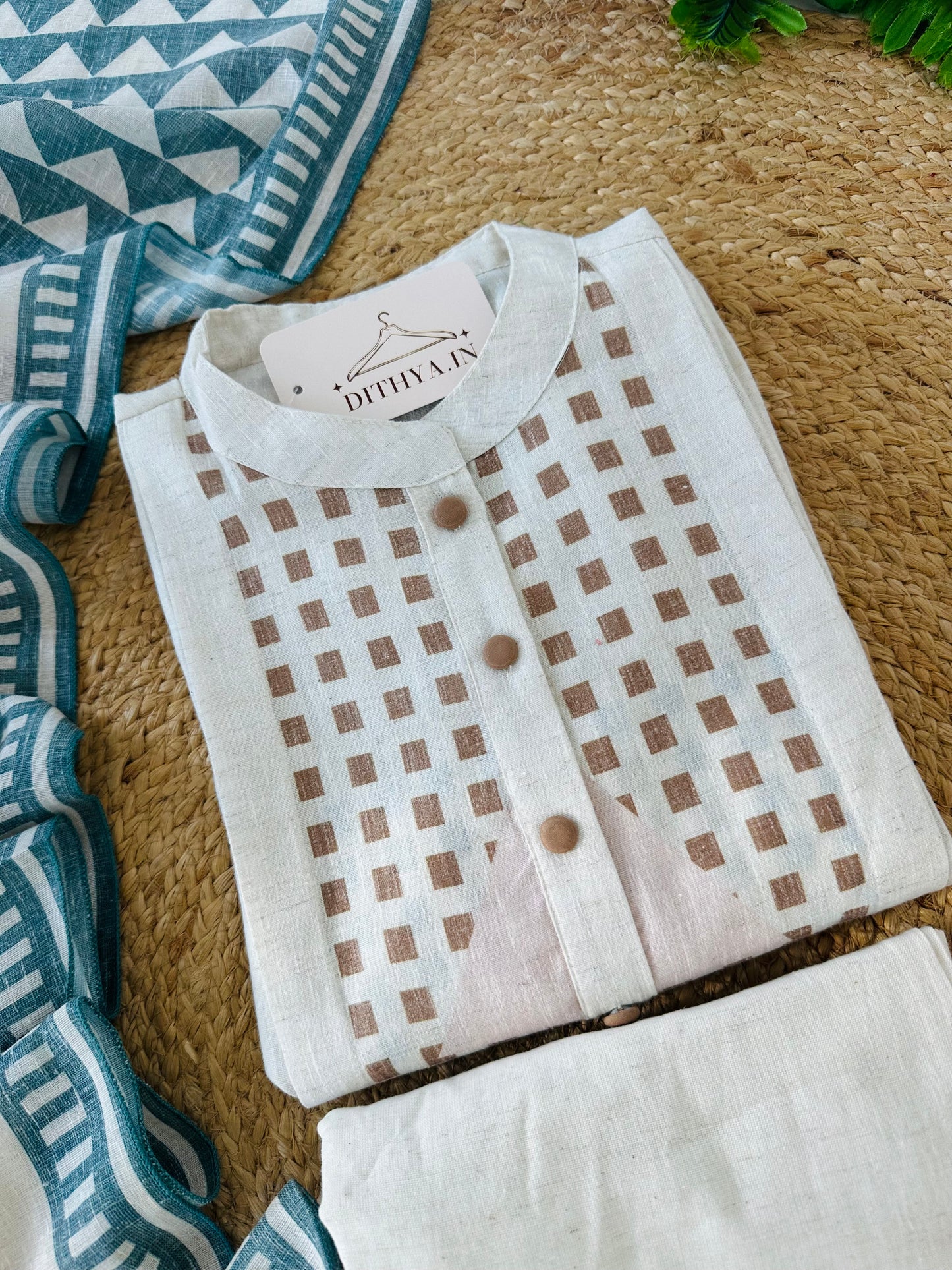 K558 - Linen cotton printed aline Kurti with pants and dupatta